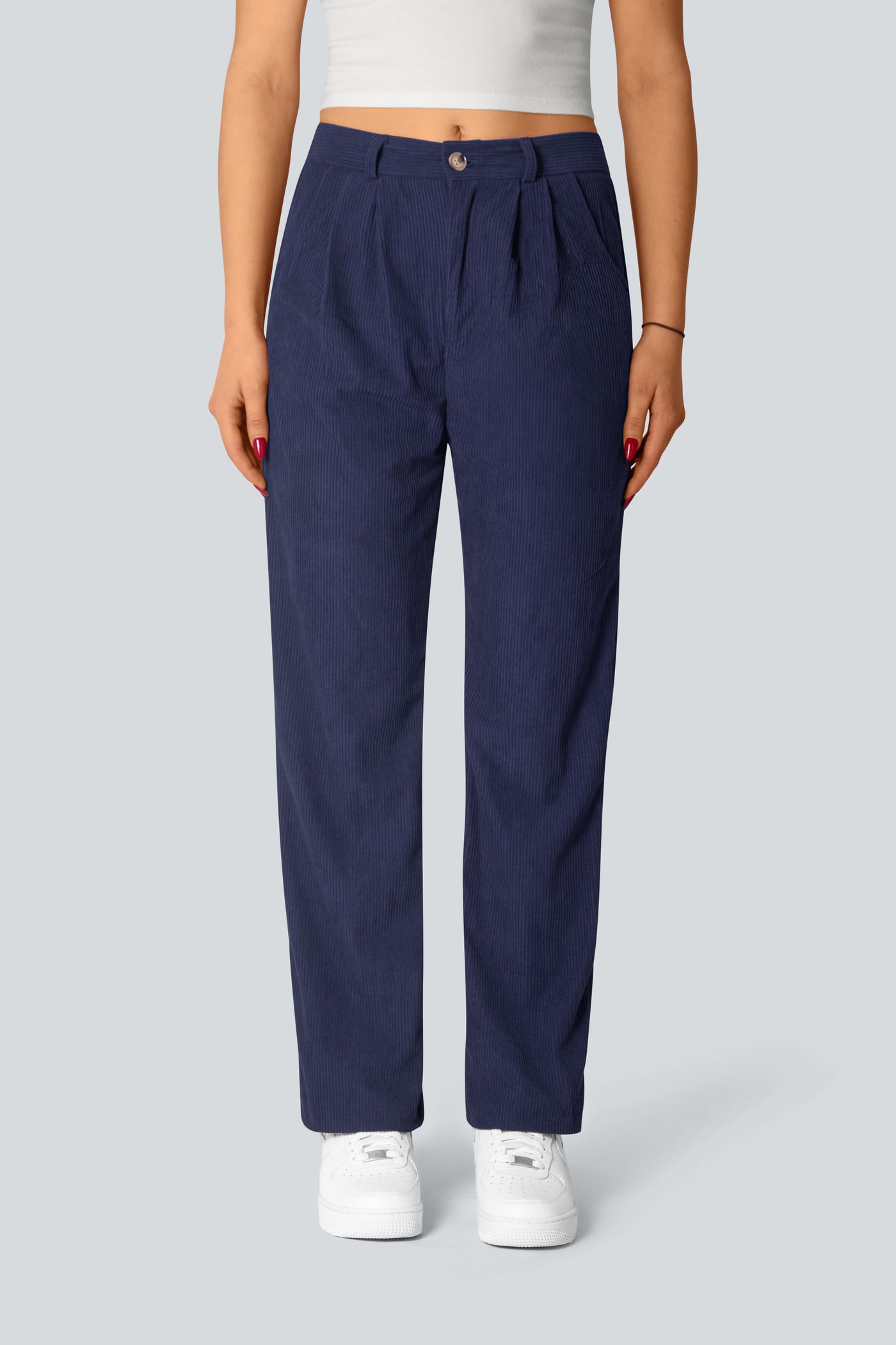 Casual Corduroy Middle Waist Trousers, zipper and side pockets