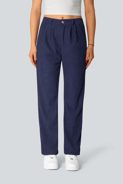 Casual Corduroy Middle Waist Trousers, zipper and side pockets