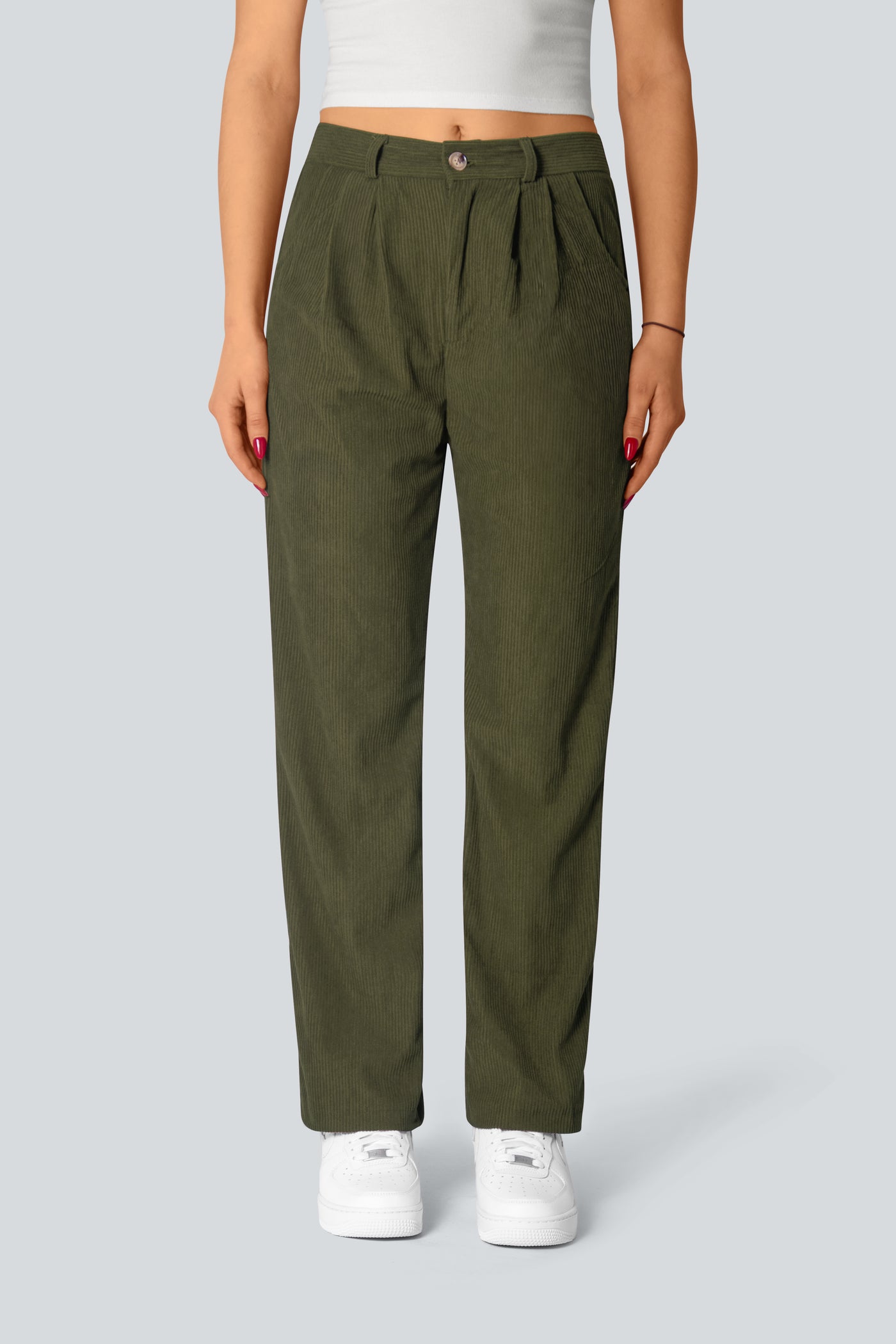 Casual Corduroy Middle Waist Trousers, zipper and side pockets