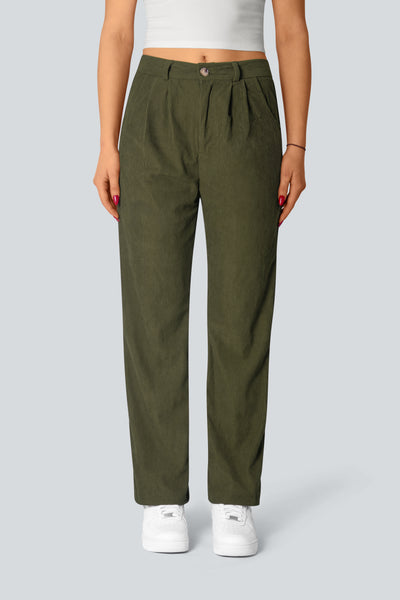 Casual Corduroy Middle Waist Trousers, zipper and side pockets