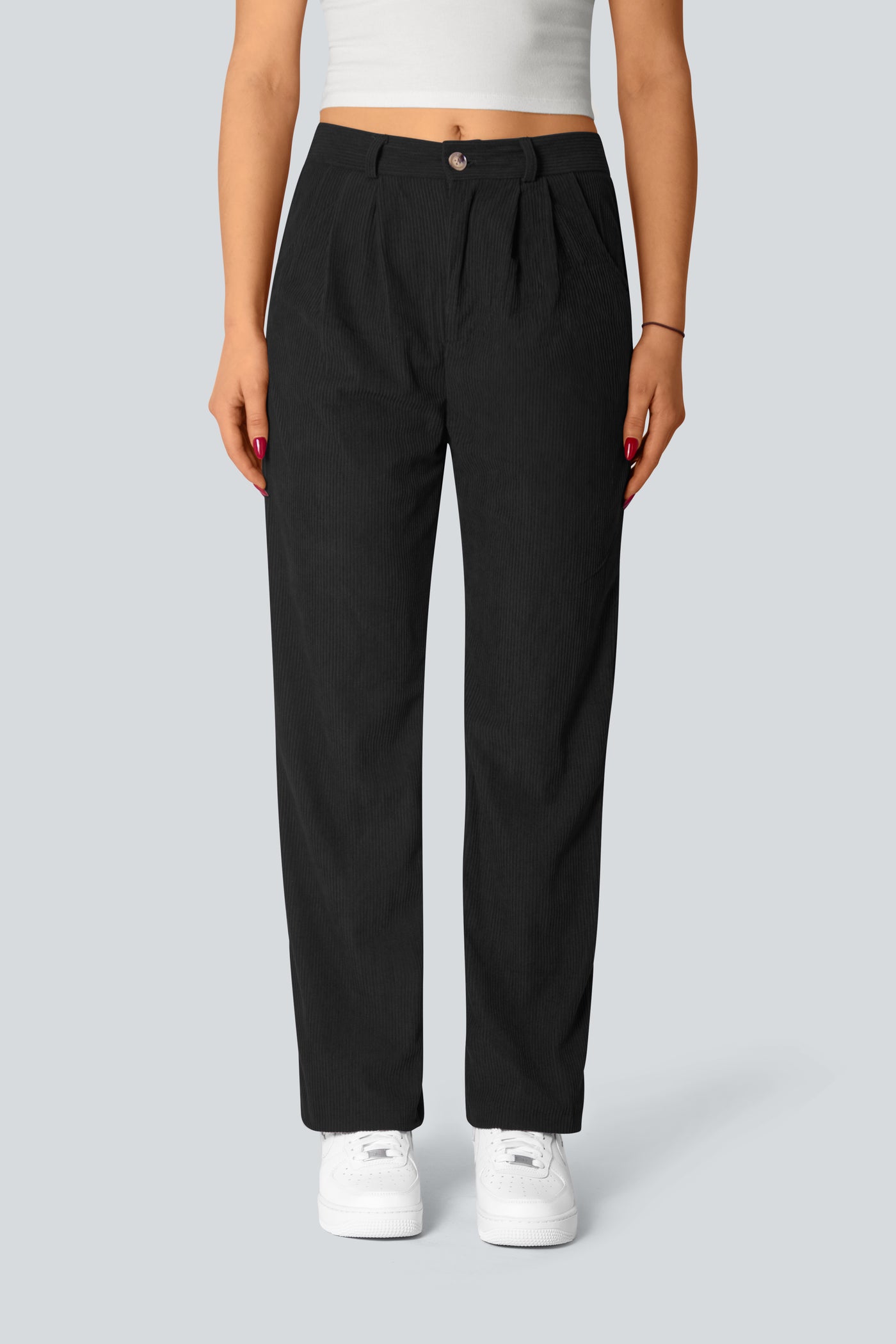 Casual Corduroy Middle Waist Trousers, zipper and side pockets