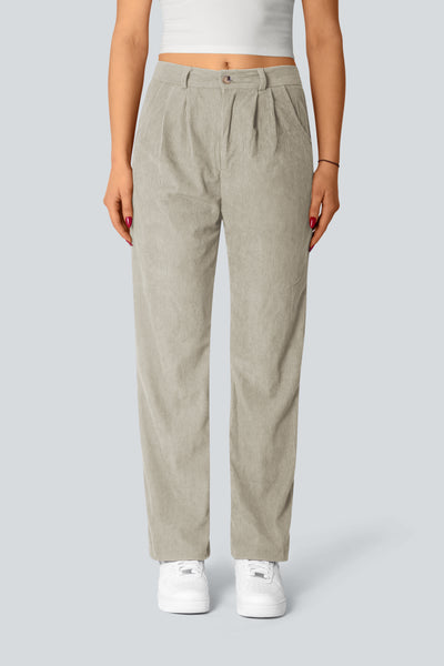 Casual Corduroy Middle Waist Trousers, zipper and side pockets