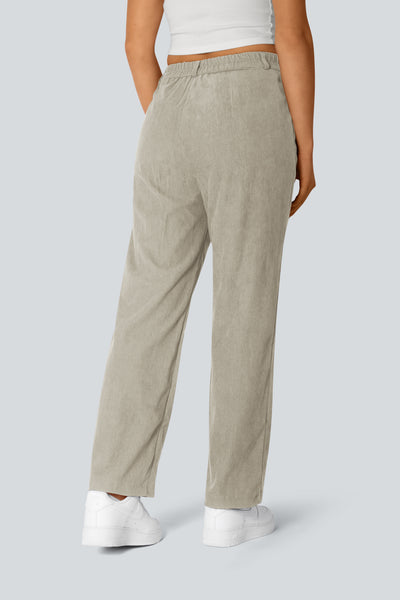 Casual Corduroy Middle Waist Trousers, zipper and side pockets