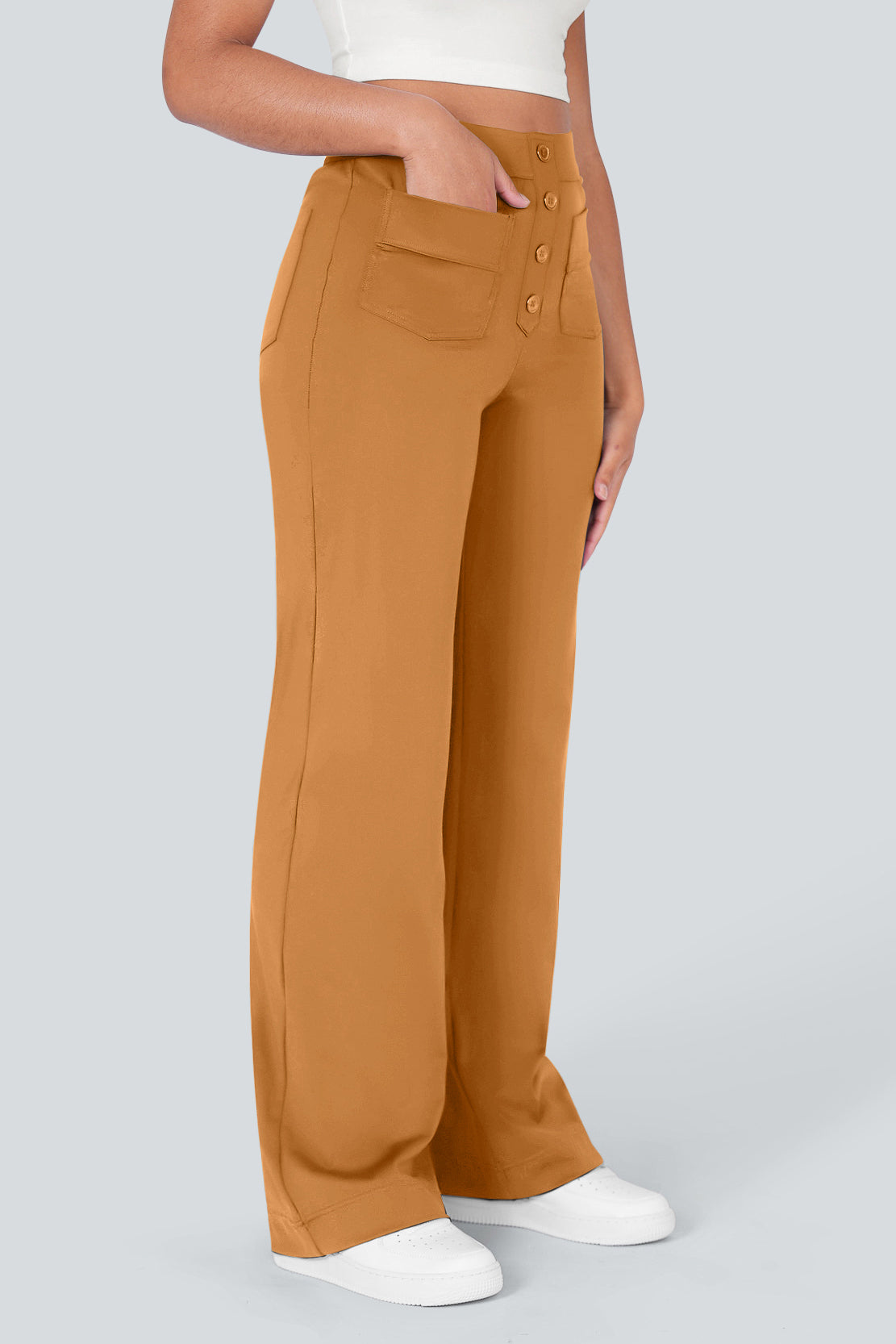 High waisted elastische casual broek