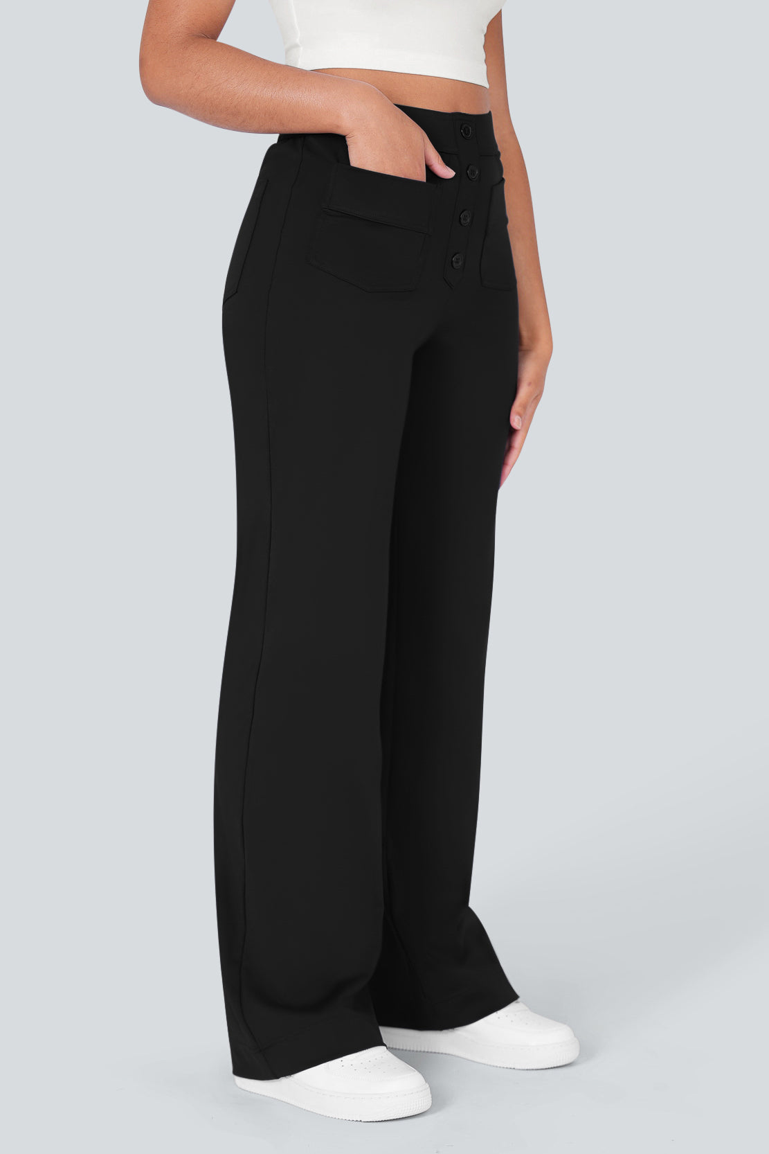High waisted elastische casual broek