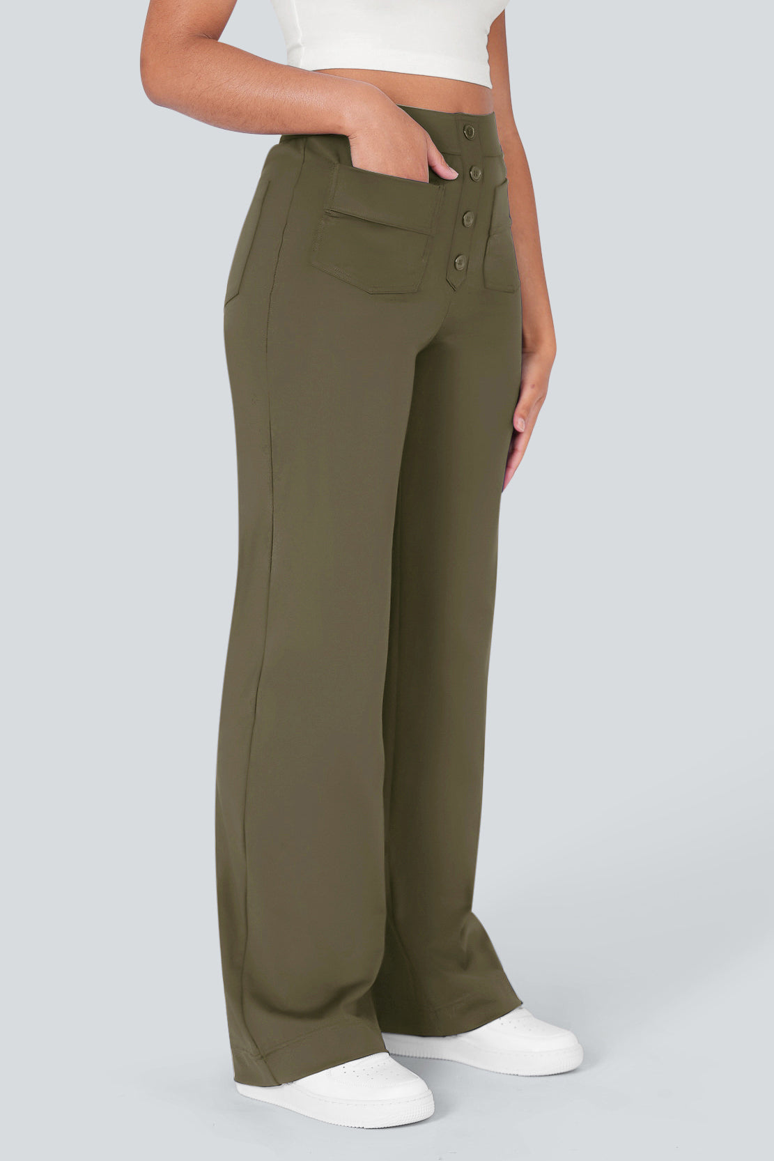 High waisted elastische casual broek