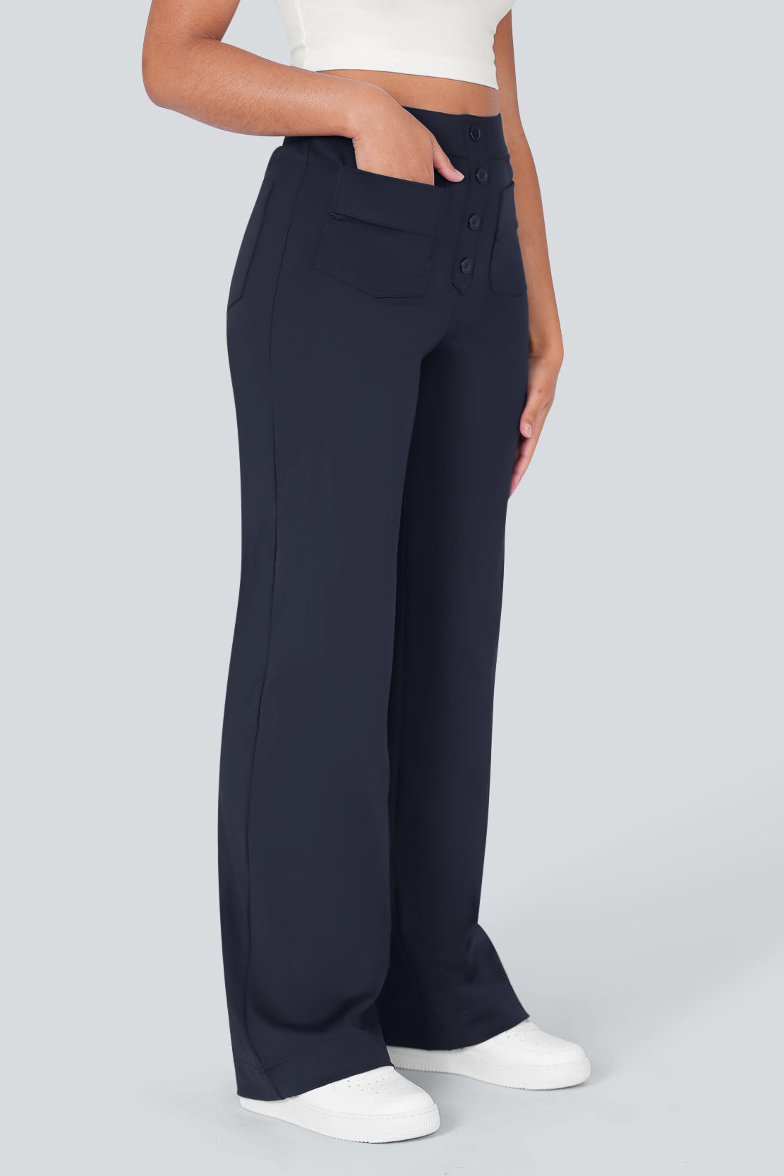 High waisted elastische casual broek