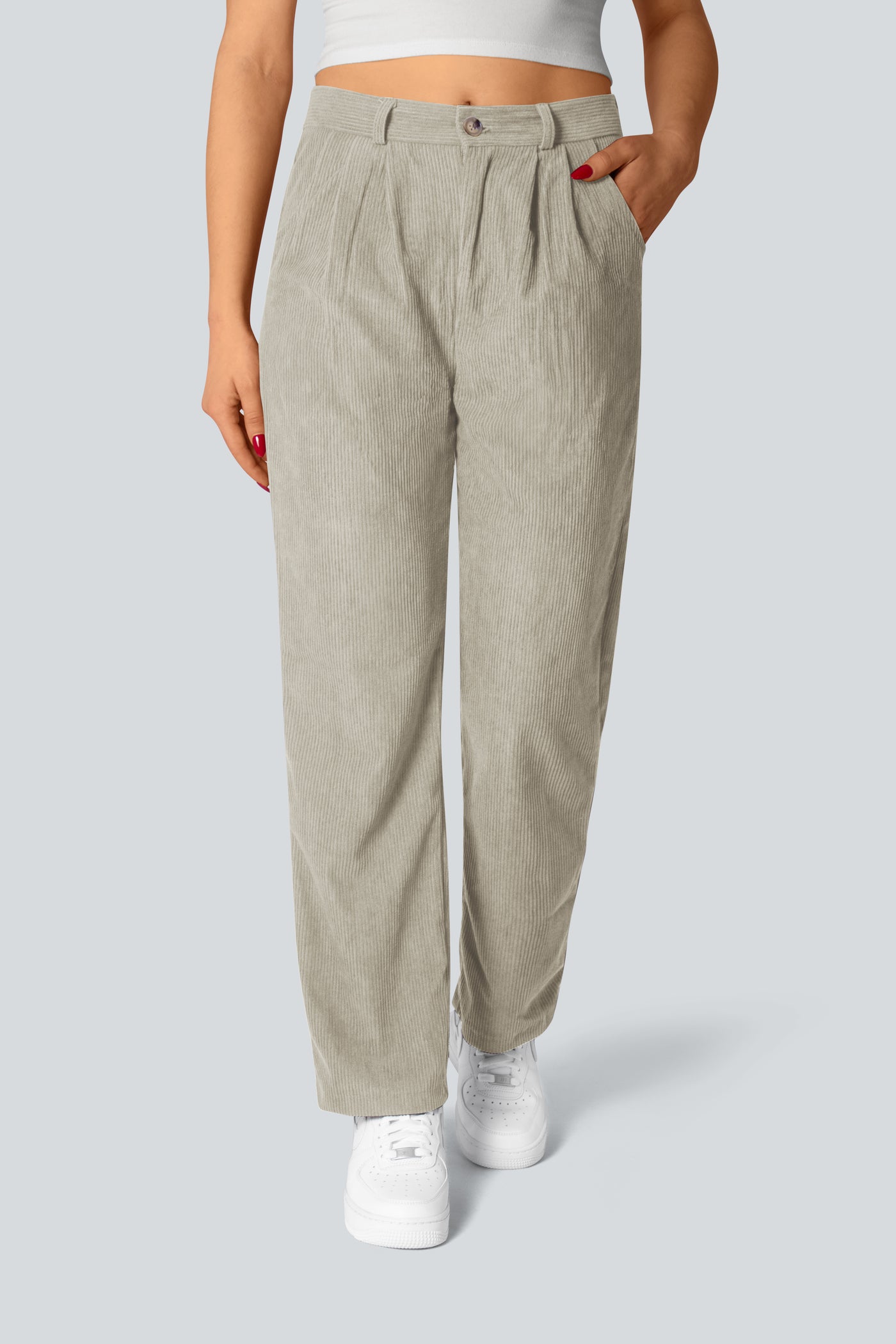Casual Corduroy Middle Waist Trousers, zipper and side pockets