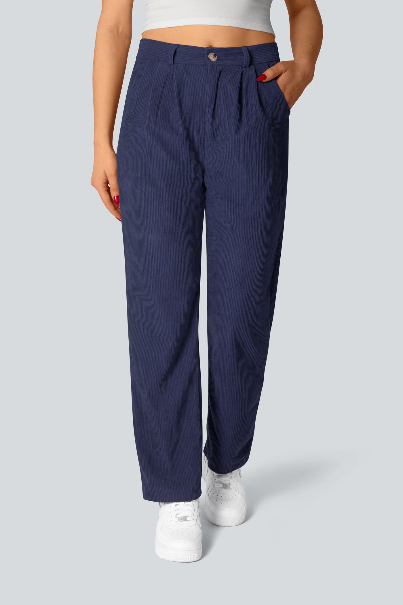 Casual Corduroy Middle Waist Trousers, zipper and side pockets