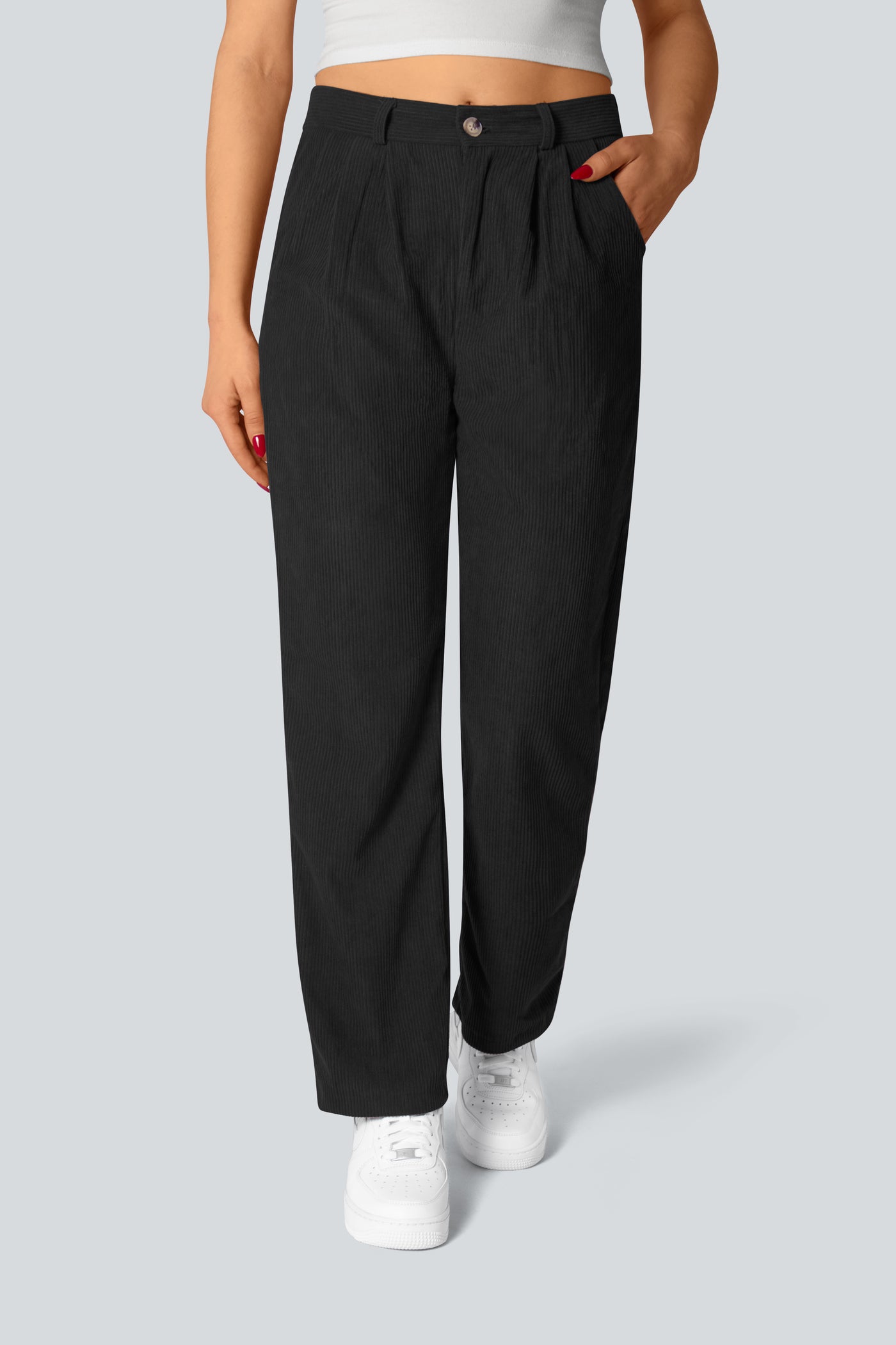 Casual Corduroy Middle Waist Trousers, zipper and side pockets