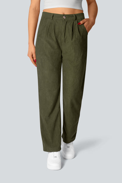 Casual Corduroy Middle Waist Trousers, zipper and side pockets