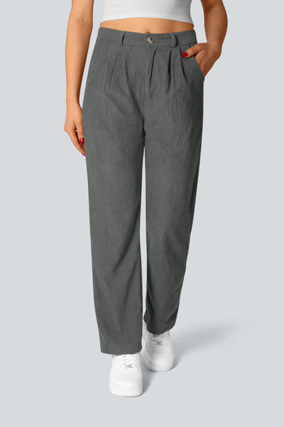 Casual Corduroy Middle Waist Trousers, zipper and side pockets