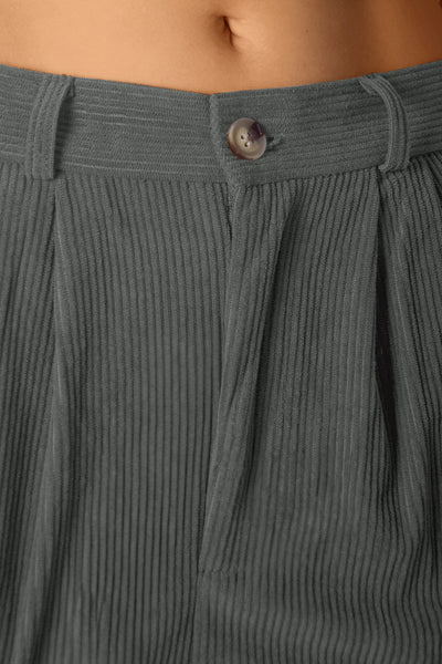 Casual Corduroy Middle Waist Trousers, zipper and side pockets