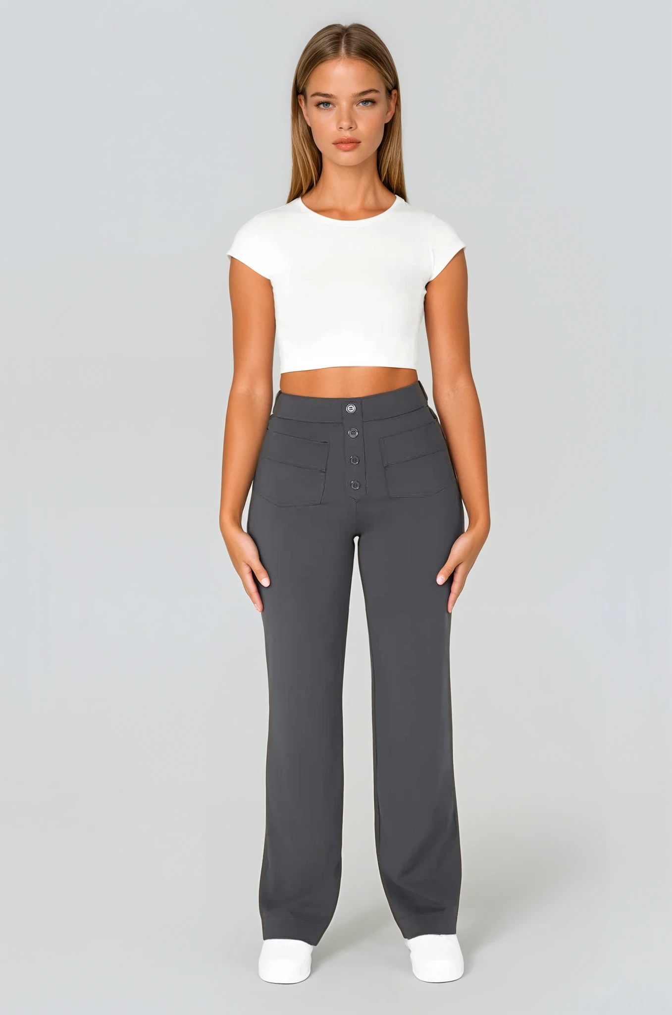 High waisted elastische casual broek