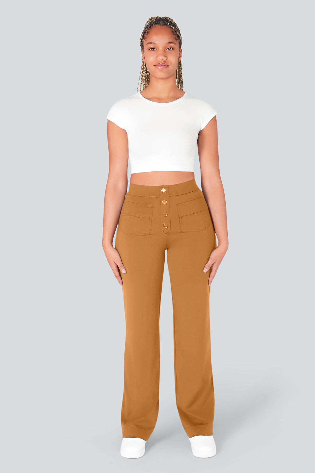 High waisted elastische casual broek