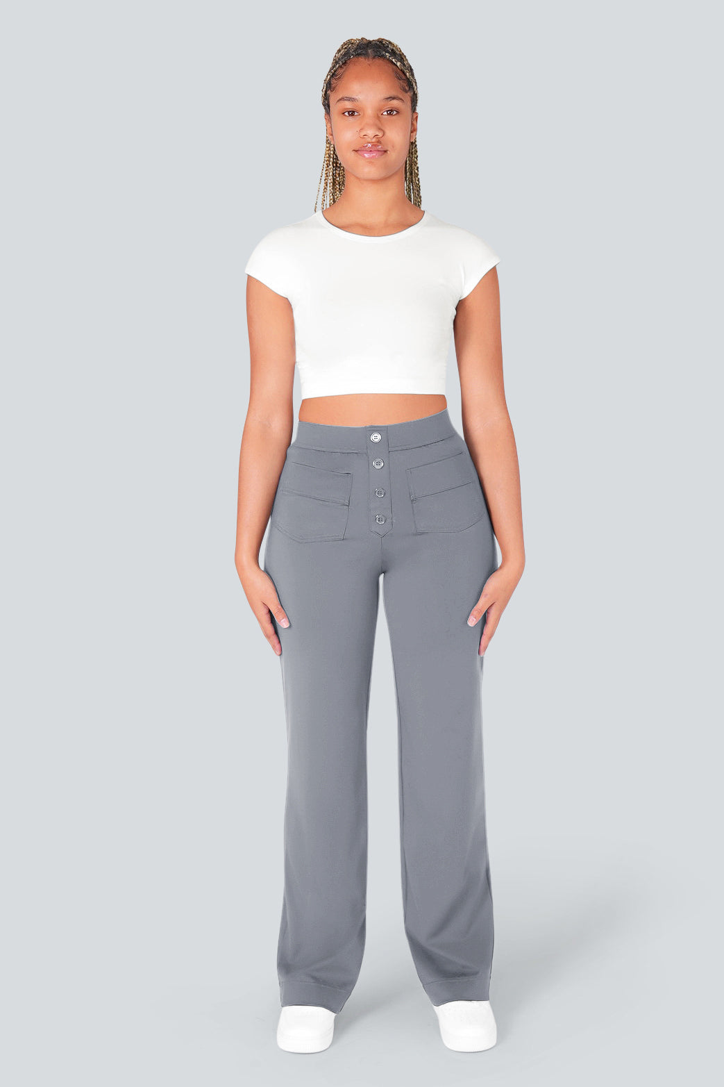 High waisted elastische casual broek