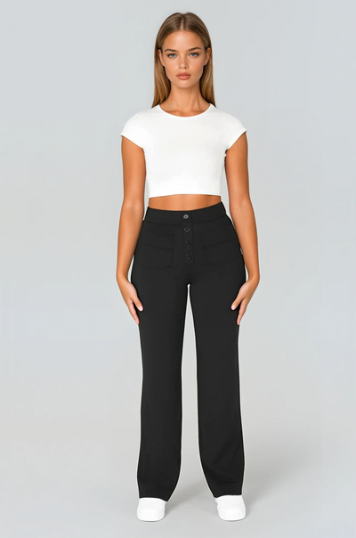 High waisted elastische casual broek