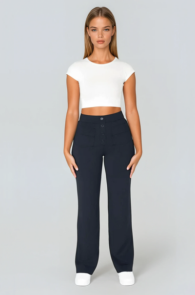 High waisted elastische casual broek