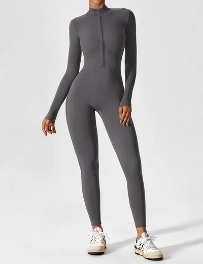 Long Sleeve/ Short Sleeve Zipper Jumpsuit